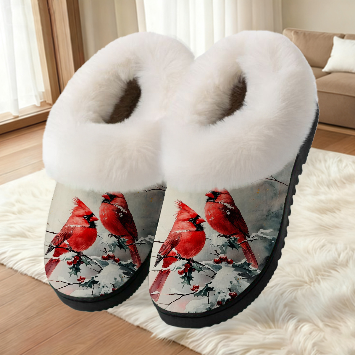 TEMU Of Slippers Featuring A , Suitable For Adults. Unisex Cozy Slip-on Slippers Are Made Of Velvet, Perfect For Keeping Warm At Home. For Holidays,