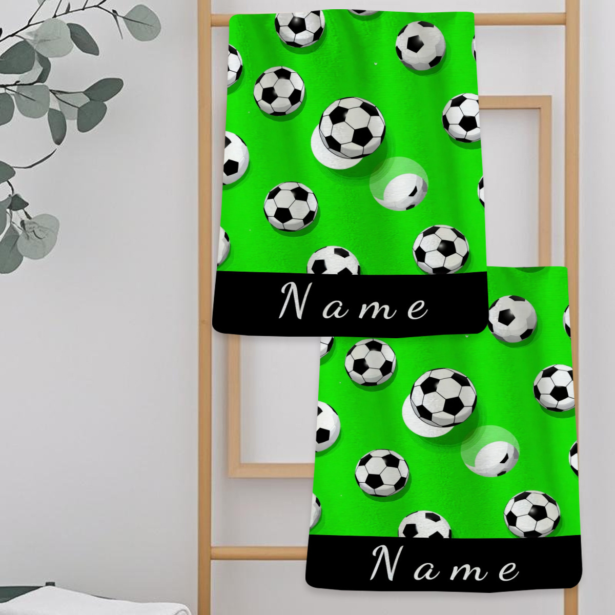 E-shop ., Personalisierter Name, Handtuch mit Fußball-Muster im Cartoon-Anime-Stil, gestreiftes Design, Badezimmerhandtuch, saugfähiges
