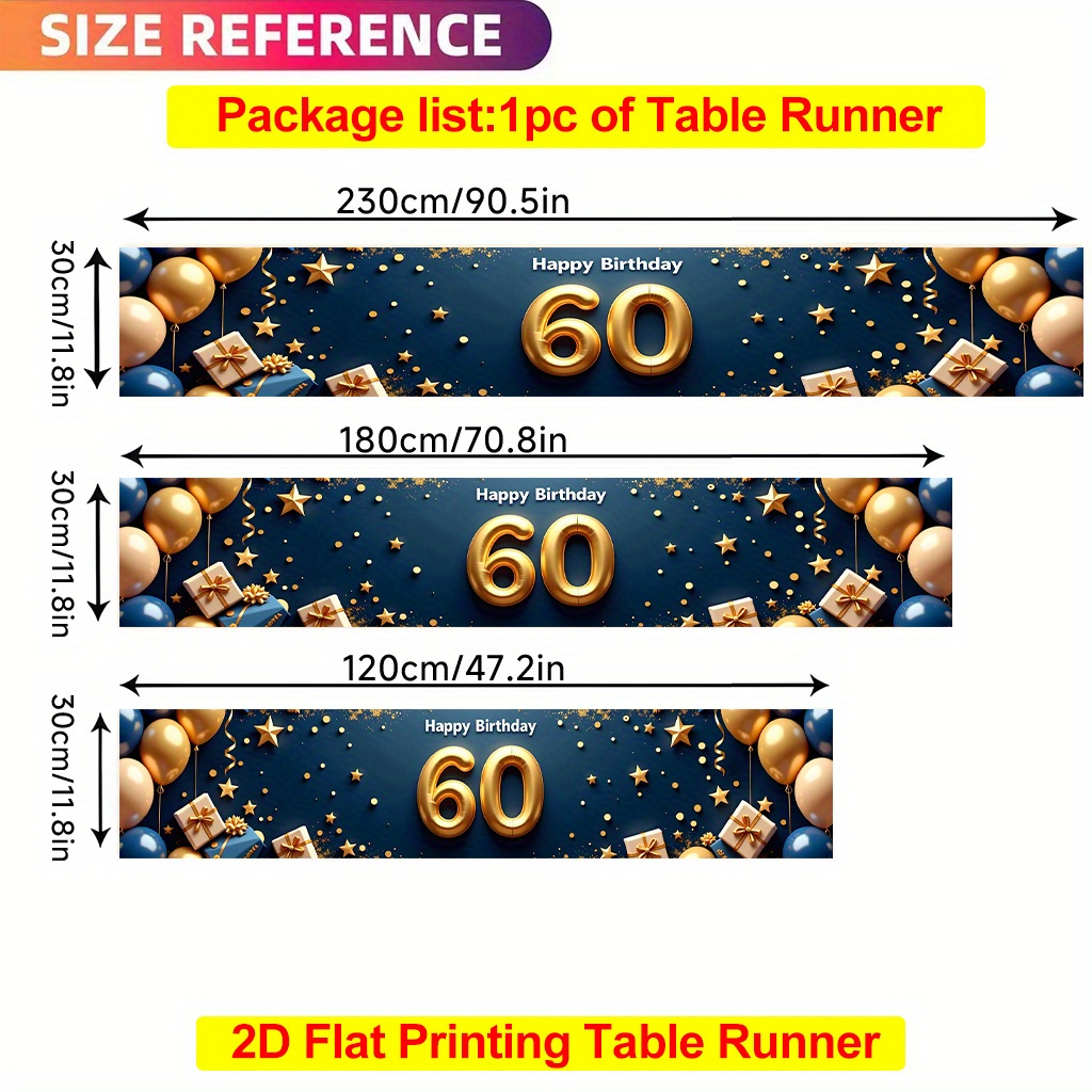 TEMU 2d Flat Printing Table Runner 1pc, Happy Birthday Celebration Polyester Table Runner, Rectangular, For Dining Table, Coffee Table, Home Decor,
