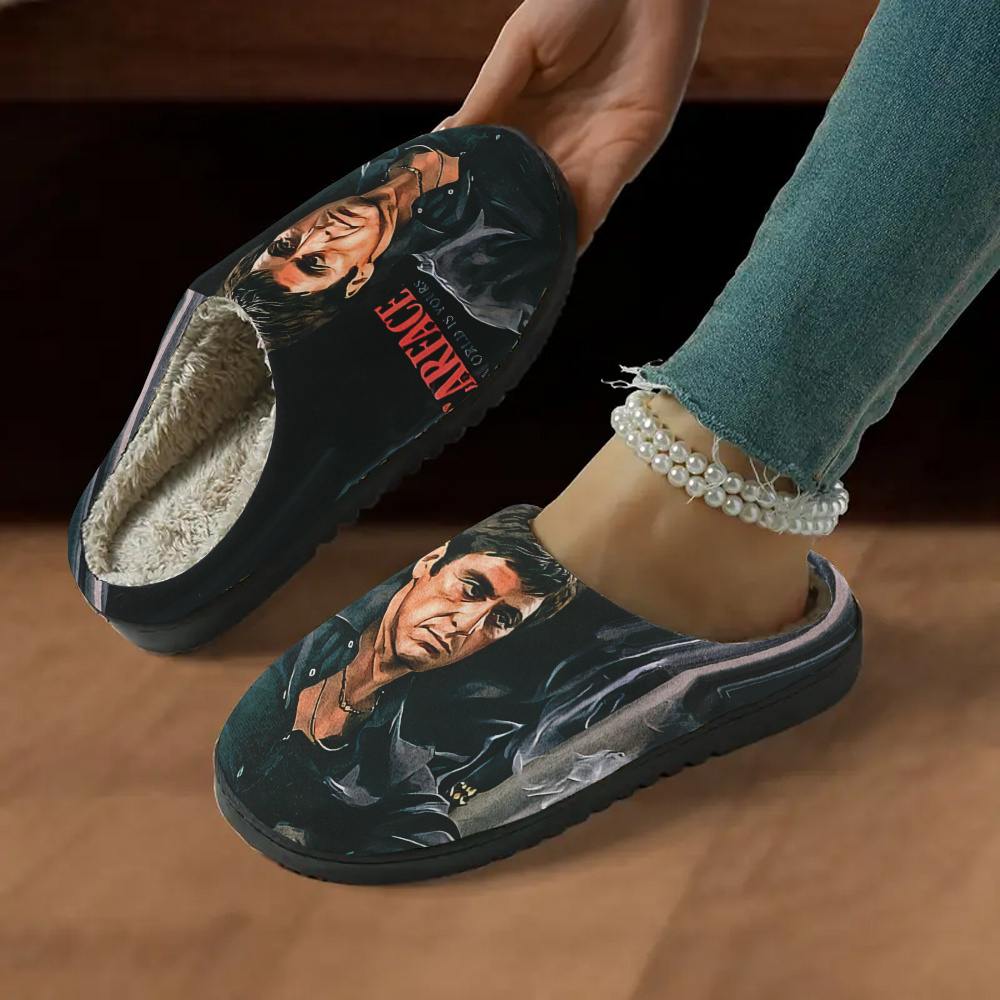 Men's & Women's Movie Iconic Face Slippers - Tony Montana/Corleone Design Indoor/Outdoor House Shoes, Slip-On Sole with Iconic Film Graphics, All-Season for Fans, Christmas Gifts (Unisex)