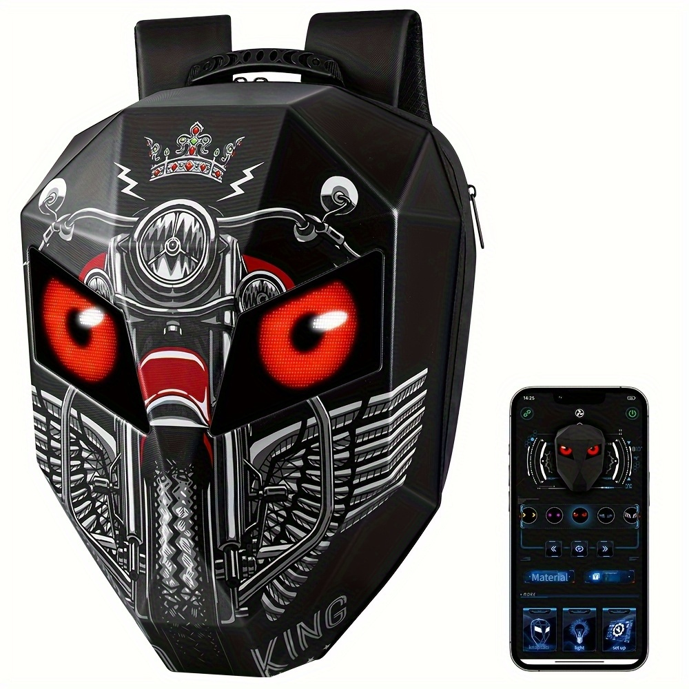 Knight Led Motorcycle Backpack Hard Case 19-inch Large With Programmable Screen And Adjustable Straps For Travel And Riding