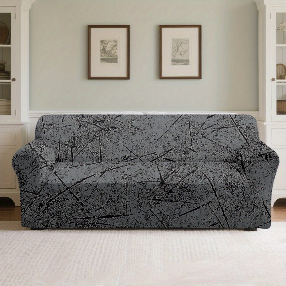 TEMU 1pc Durable & Family-friendly Style Black Scratch Abstract Sofa Cover - Elastic Fabric Stays Secure With Sitting; Shoulder Strap Stays In During