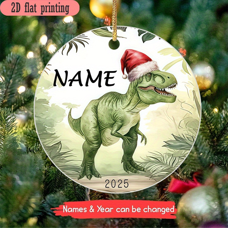 TEMU 2d Flat, Personalized Name/year -rex Dinosaur Ornament - Name Tag & Year Label, Pet Acrylic Hanging Pendant Suitable For Christmas Tree