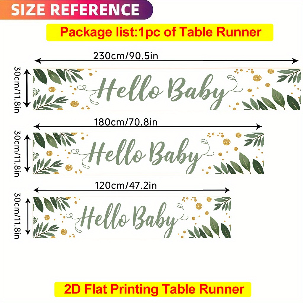 TEMU Tafelloper met 2D platte bedrukking 1 stuk, Hello Baby polyester tafelloper, rechthoekig, voor eettafel, salontafel, huisdecoratie, woonkamers