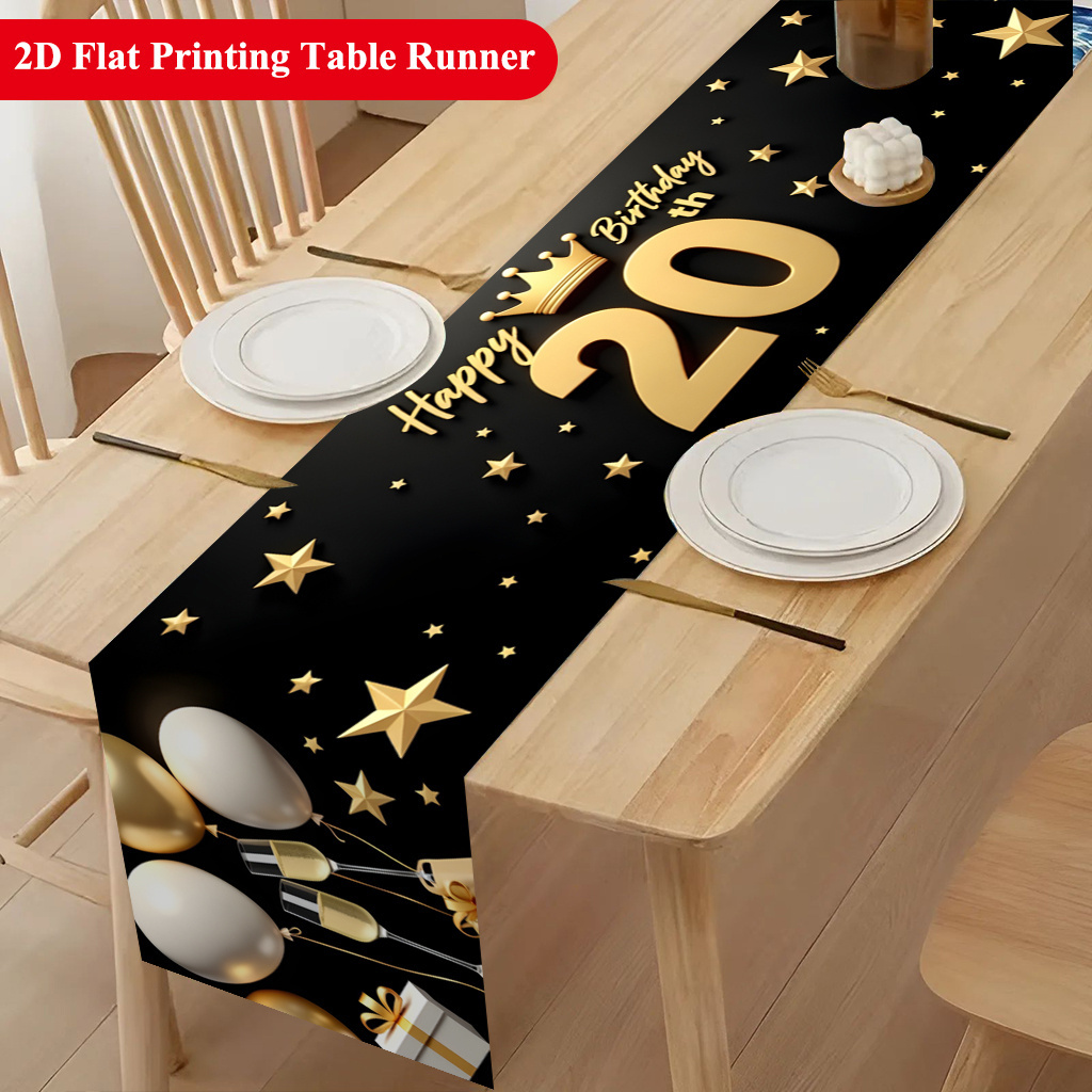 TEMU Chemineau plat 2D 1pc, Fête d'anniversaire 20 ans Polyester, Rectangulaire, Convient pour les tables à manger, les tables basses, la décoration