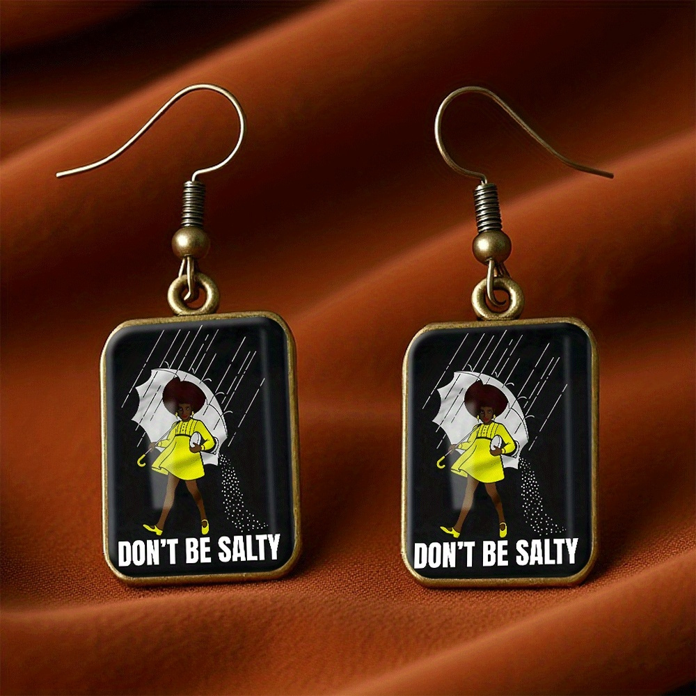 TEMU 1 Pair Of Salt , Don't Be Angry Vintage Square Earrings Pendant Handmade Jewelry Gift For , For Teenager, Keepsake Jewelry, Gift, Retro Design,
