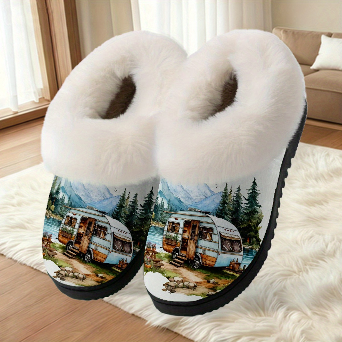 TEMU Of Cozy Rv Camping Themed Slippers, Designed For With A Soft Fabric Upper And Tpr Sole, And Casual Wear At Home., Women Shoes