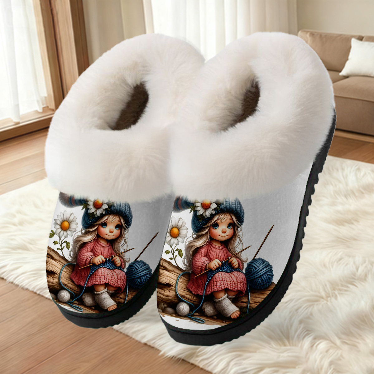 TEMU Of Cozy Slip-on Slippers Knitting, Made From Soft Fabric With A Warm Feel, Featuring A Tpr Sole For , Perfect For Home Use And ., Women Shoes