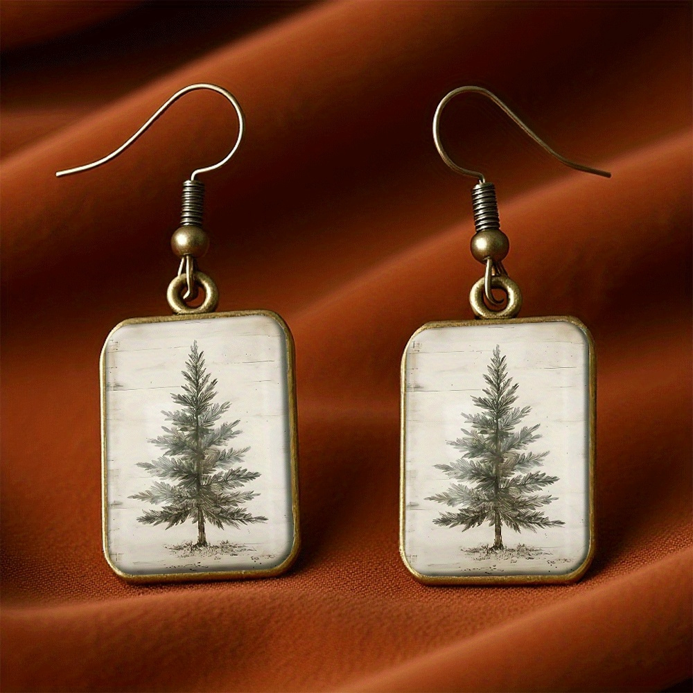 TEMU A Set Of Vintage Square Earrings Featuring A Watercolor Christmas , Handcrafted Jewelry Perfect For Gifting To For