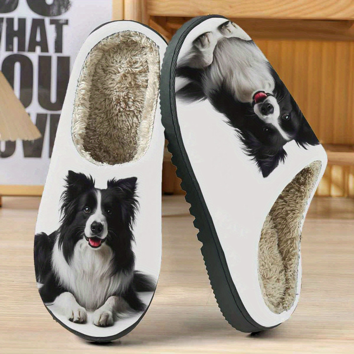 TEMU Slippers 1pair, Border Collie - Inspired Cozy Slip-on Slippers - Soft Fabric, Warm Slippers For Home, Tpr Sole, , Home Slippers| Slippers|fabric