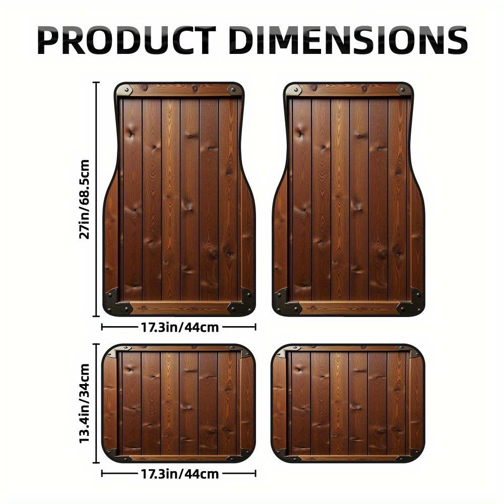 TEMU Set Of 4 Car Mats Featuring A Rustic Wooden Plank Design, Ideal For Professional Settings Or For Office Employees On The Go. Provide