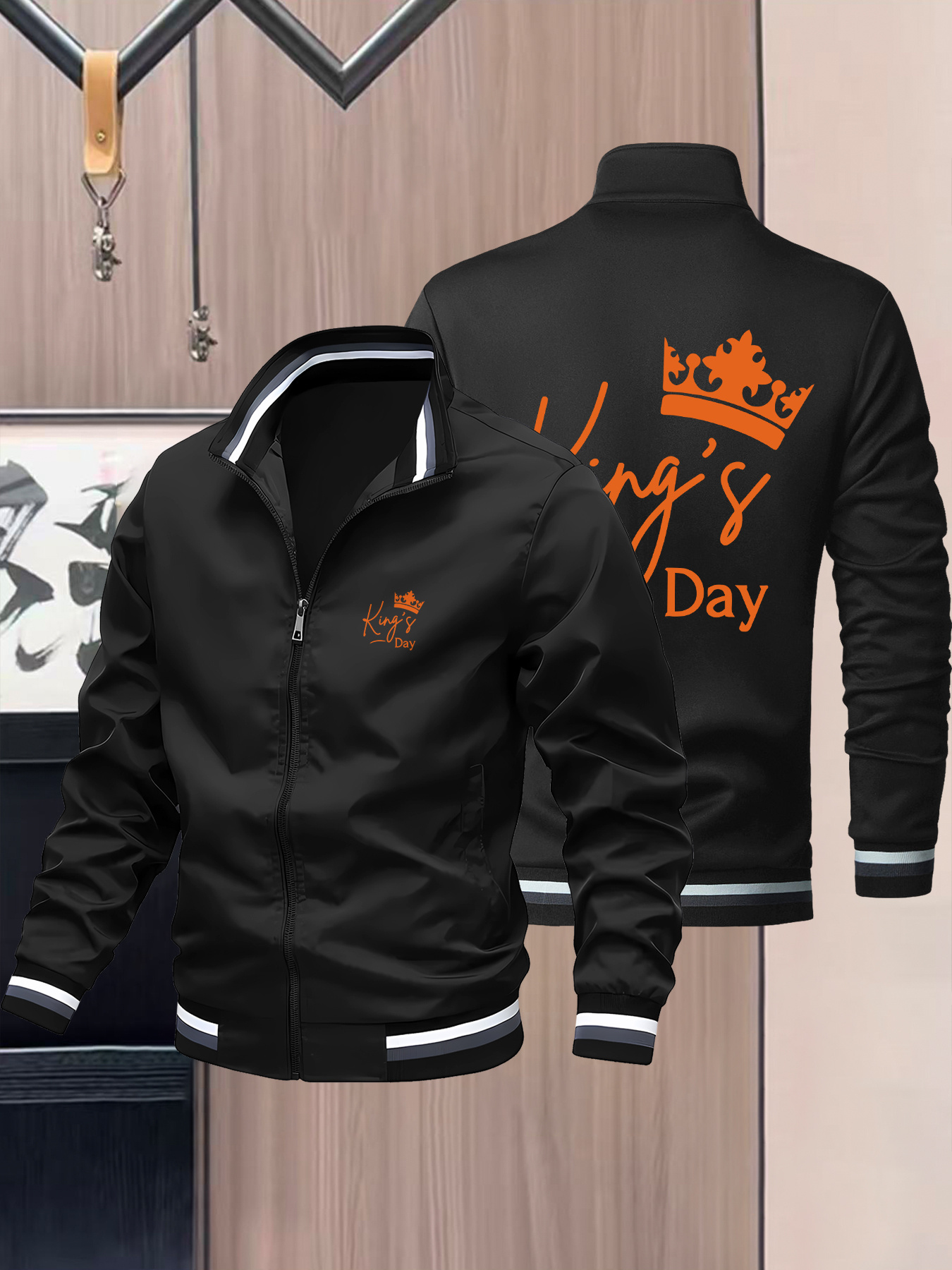 item picture mens lightweight stand collar casual jacket with   pattern element comfortable fabric regular fit with   versatile outerwear jacket for spring and autumn