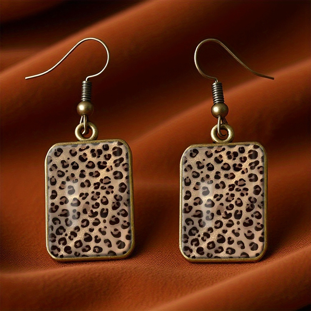 TEMU A Set Of Vintage Square Earrings Featuring A Leopard Print Spots, Perfect As A Handmade Jewelry Gift For