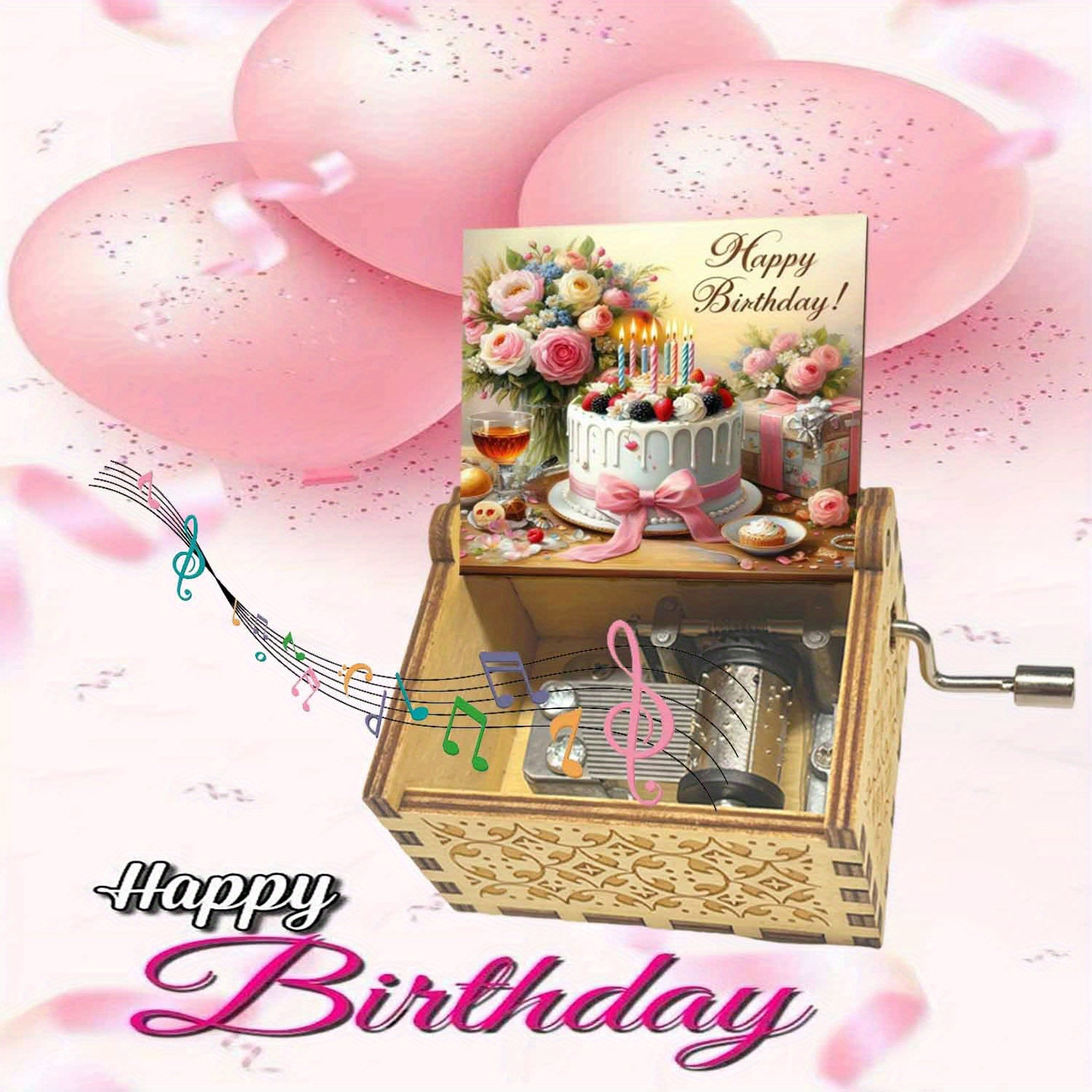 Image of Vintage Wooden Box With A Hand Crank, Featuring A Happy Birthday Theme And A Lovely Cake Design. A Perfect Gift For , Suitable For Holidays And New Year's