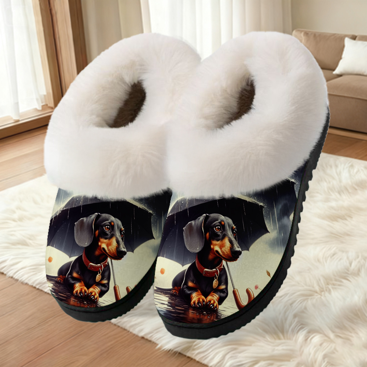 TEMU Of Cozy Dachshund-themed Slippers, Home Use. Stylish Slip-ons Feature Soft Fabric And A Warm Feel, With A Tpr Sole For . Ideal For Casual Wear.,