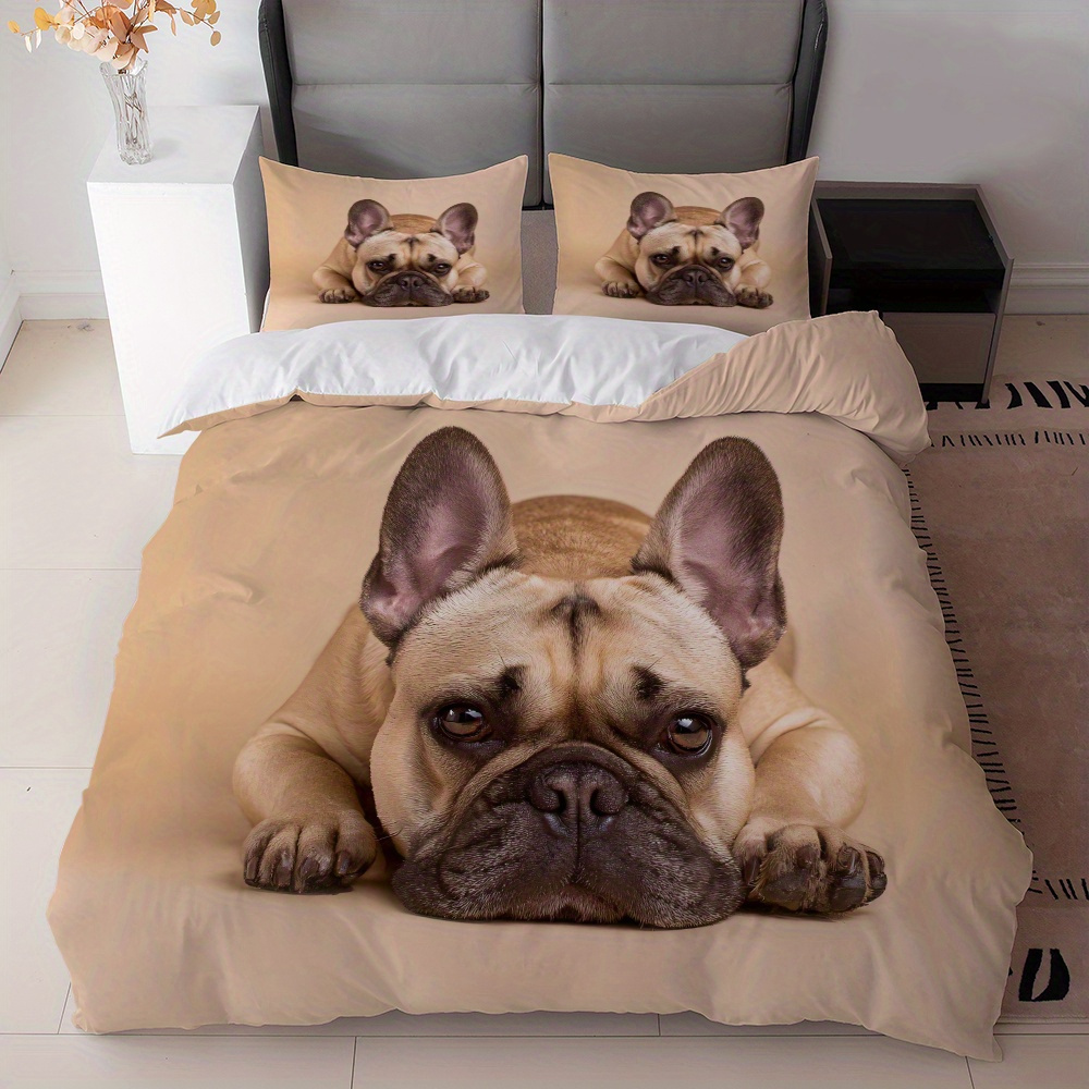 TEMU Ensemble de 3 pièces avec un motif de français sur un fond beige, comprenant 1 housse de couette et 2 taies d'oreiller (garniture non incluse)