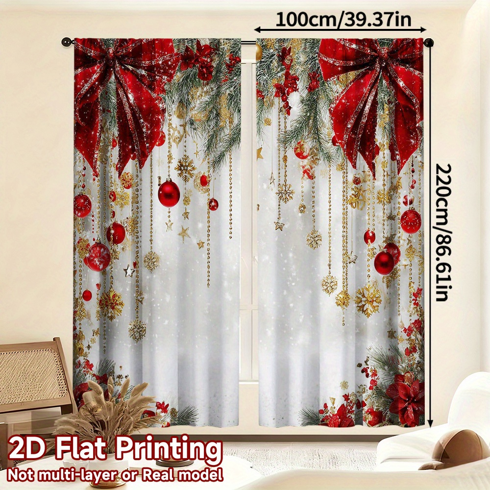 TEMU 2d Flat - 2d Flat - Set Of 2, Flat 2d Design, Merry Christmas Drapes, Festive Theme, Red Ornaments With Golden Stars Christmas Garland