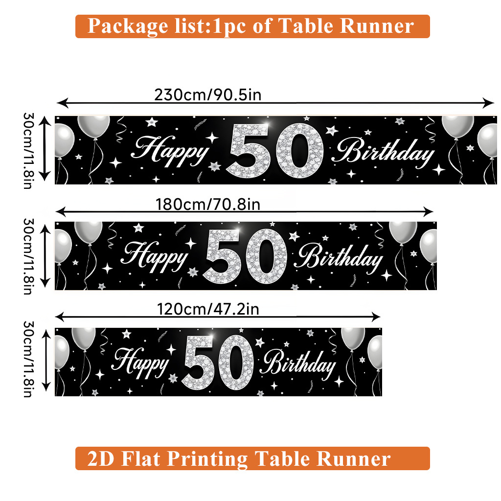TEMU 2d Flat Printing Table Runner 1pc, Th Birthday Celebration Banner Polyester Table Runner - Rectangular Table Decoration, Suitable For Home Party