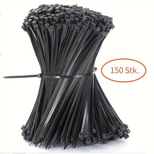 150 stück hochbelastbare kabelbinder 4- zoll 50lb zugfestigkeit selbstsichernde schwarze nylon-bindematten - faltbares design für platzsparende aufbewahrung, innen- & außenbereich, sicherer befestigung | hochfeste materialeigenschaften, wiederverwendbare kabelbinder