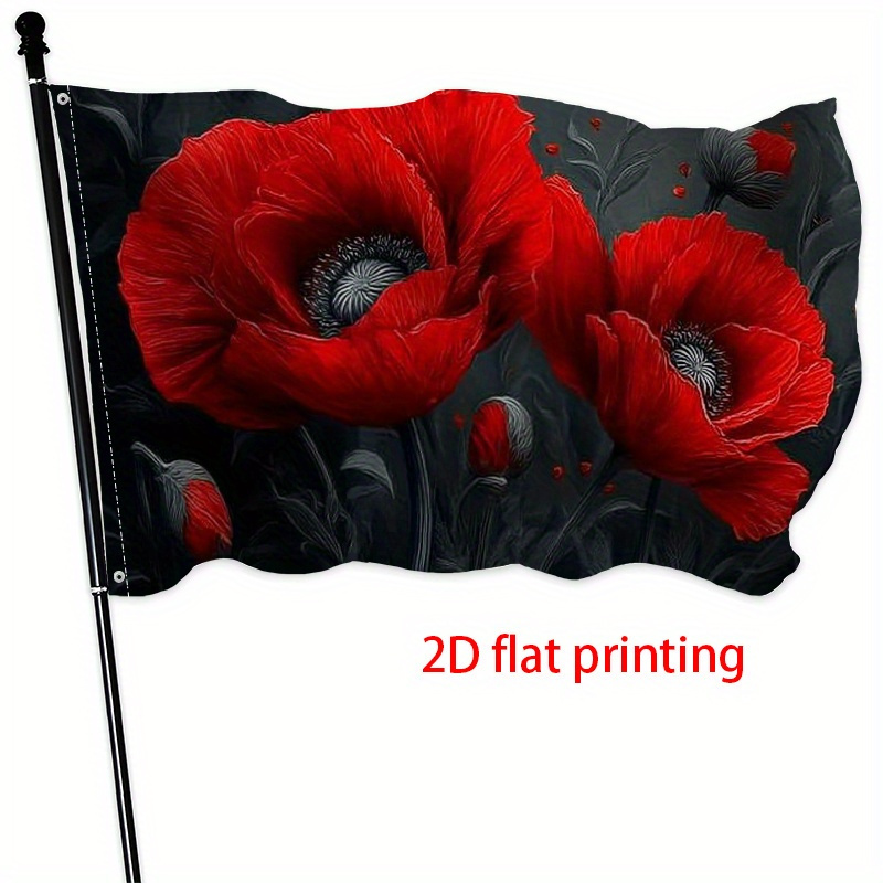 TEMU Drapeau à fleur de coquelicot - 1 pièce, décoration de pelouse d'extérieur durable, avec fond noir élégant et un motif de coquelicot , convient