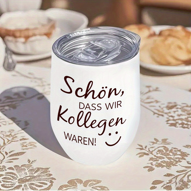 Image of 1pc 12oz/350ml 304 Stainless Steel With German "schön, Dass Wir Kollegen Waren!" ( To Be Colleagues) Design - Vacuum Insulated Leakproof Water Bottle, Reusable For Hot/cold Drinks, Gift For Office