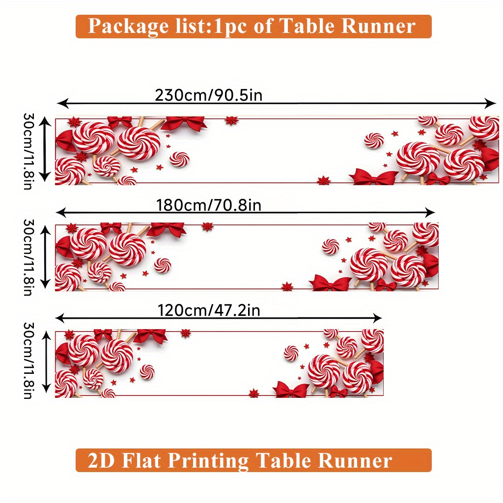 TEMU 2d Flat Printing Table Runner 1pc, Many Red Candy Decorations Polyester Table Runner - Rectangular Table Decoration, Suitable For Home Party