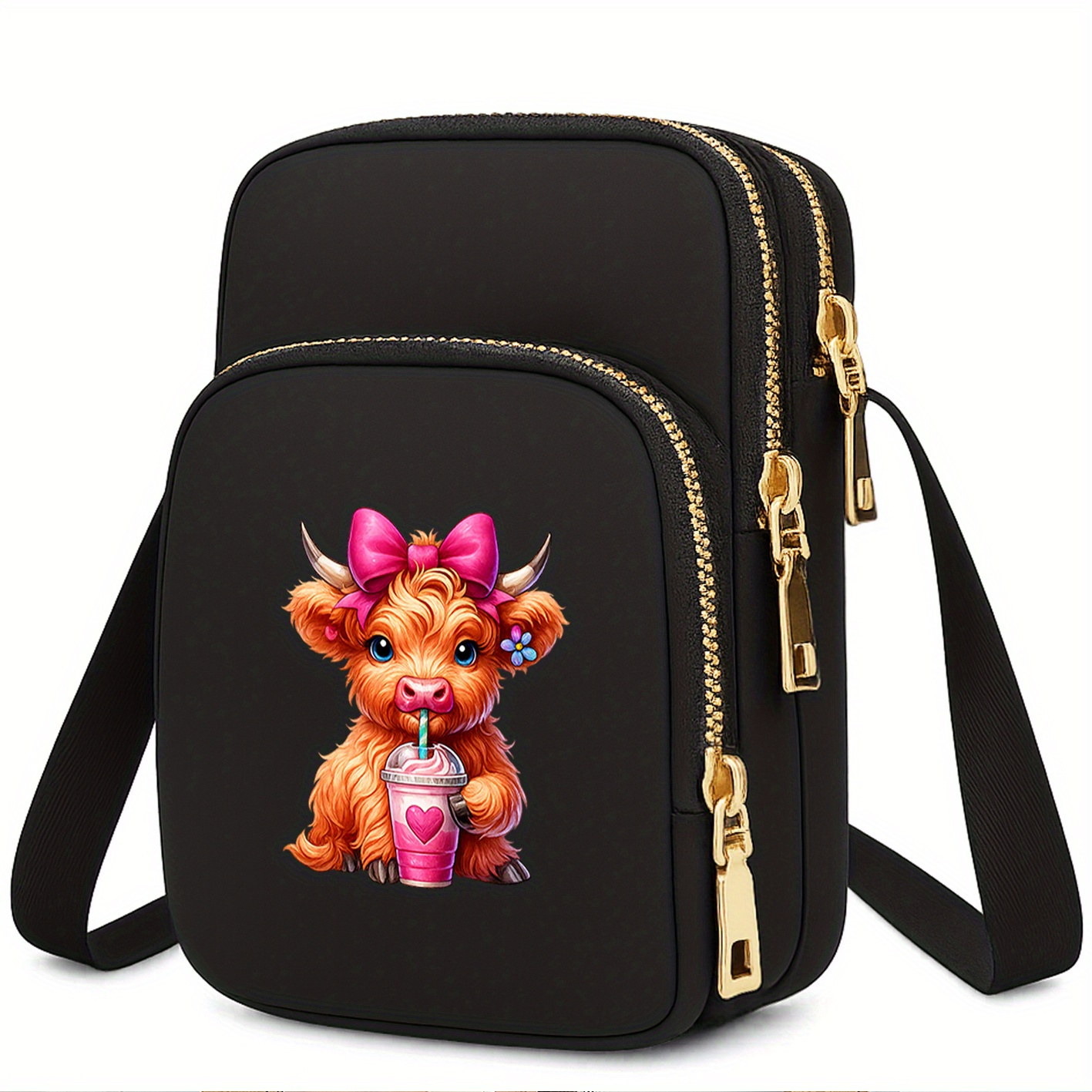 TEMU 1pc Cute Calf Pattern Women's Crossbody Bag, Multi-pocket Easy To Clean, Portable Shoulder Bag, Trendy Versatile Small Square Bag, Suitable For