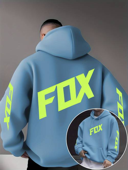 neon print hooded sweatshirt olive green pullover with kangaroo pocket adjustable hood 100 polyester casual sweater for casual attire ideal gift for fox
