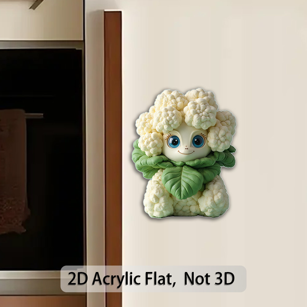 TEMU 1pc Cute Cauliflower Magnetic Fridge Magnet - 2d Flat Print, Vibrant & Durable, Sturdy , Easy To Remove, Ideal For Refrigerators, Freezers, And