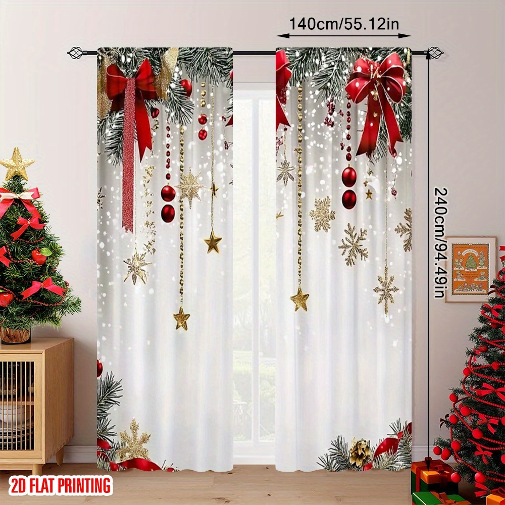 TEMU 2D Plat - 2D Plat - Impression 2D Plat 2pcs Rideaux de Nœud Rouge Tissu Électricité Utilisation pour Fêtes de Famille Accessoires de Studio pour