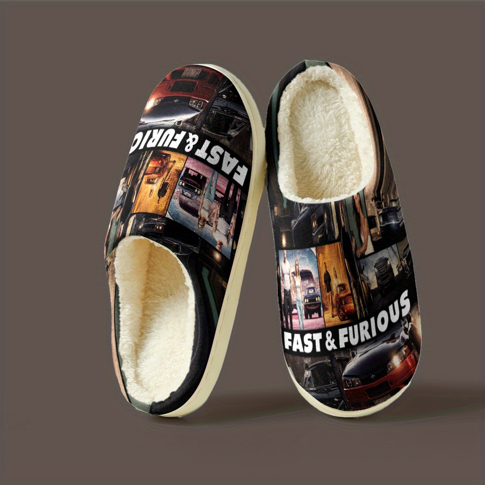 Men'S Fast & Furious Movie Slippers - Slip-On Indoor/Outdoor House Shoes with Furious 7-8 Design, All-Season Comfort, faux fur Lining & EVA Sole - Ideal Gift for Christmas, Casual Footwear, Comfortable Footwear, Indoor Footwear, Casual Style