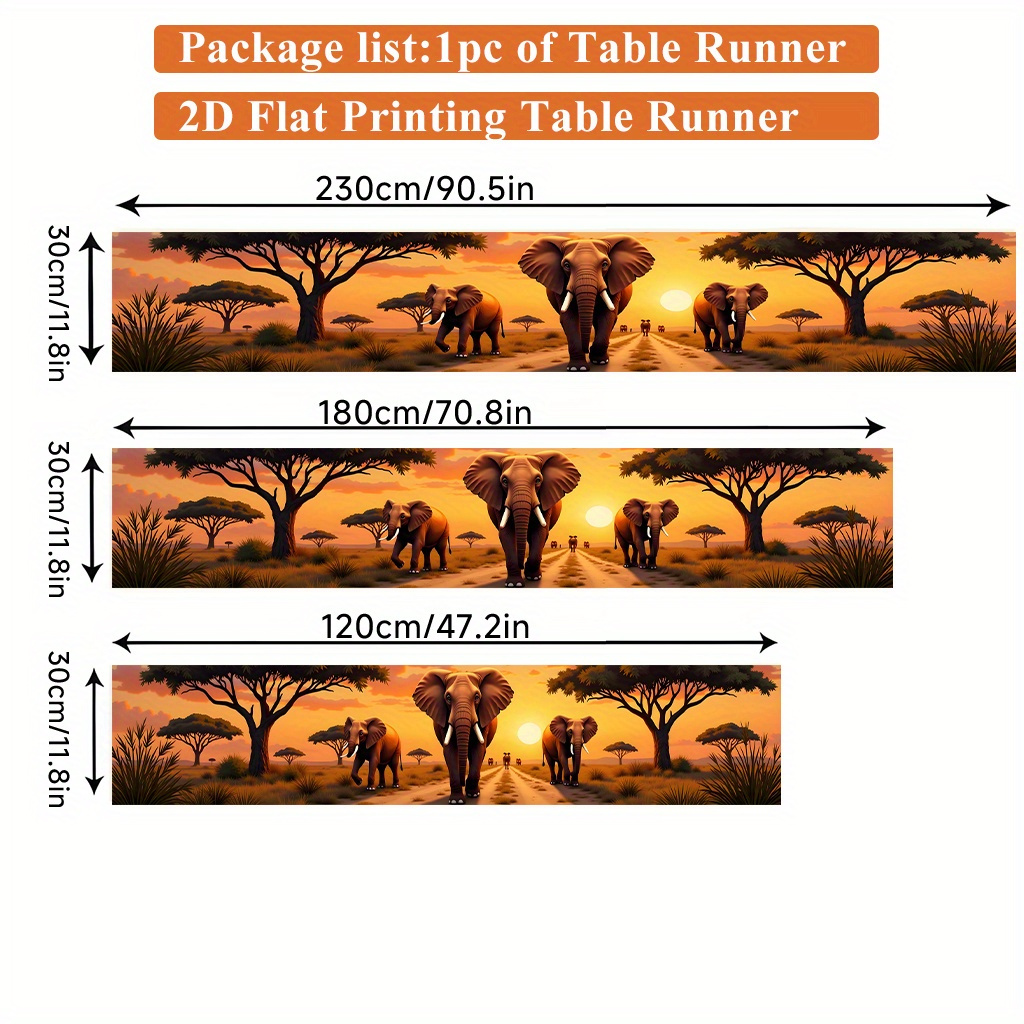 2d Flat Printing Table Runner 1pc, Elephants Under The Polyester Table Runner, Rectangular, For Dining Table, Coffee Table, Home Decor, Vibrant Cultural Decor For Kitchen, Party And Festival
