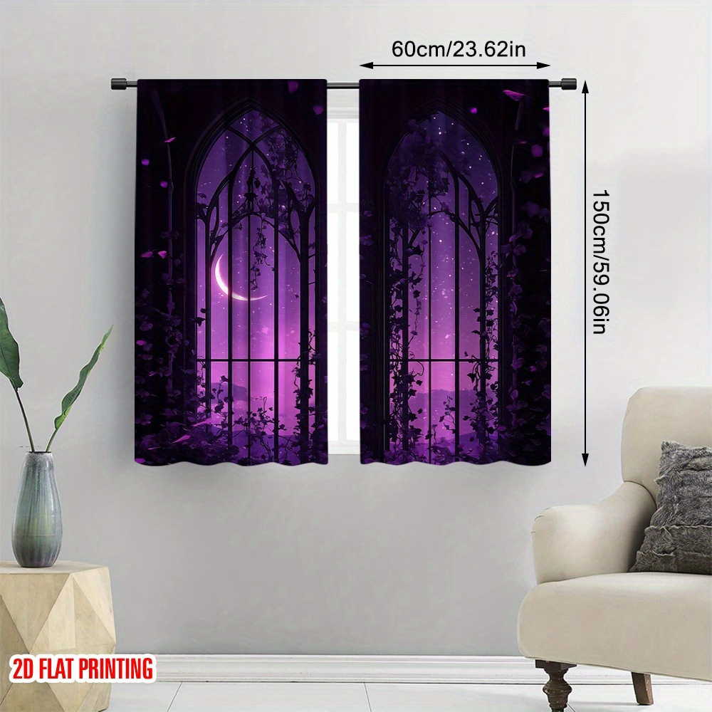 TEMU 2d Flat - 2d Flat - Set Of 2 Curtains Featuring A Starry , Made From Durable Polyester, Suitable For Everyday Home Decoration Without The Need