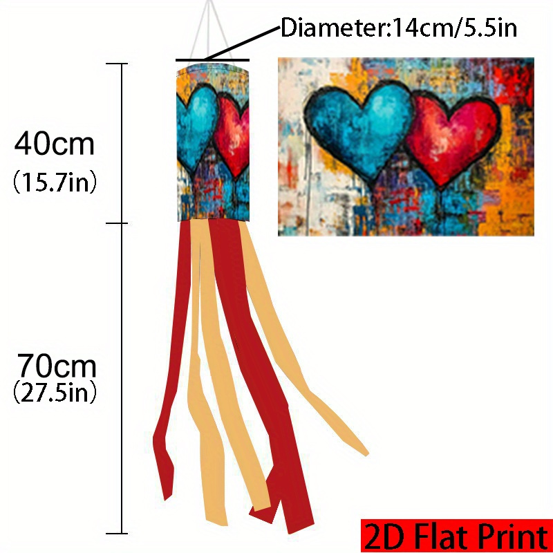 TEMU 1pc Christmas Heart Windsock With Multicolor Hearts - Sturdy Weather-resistant Hanging Decoration Suitable For Indoor/outdoor, Holiday Party