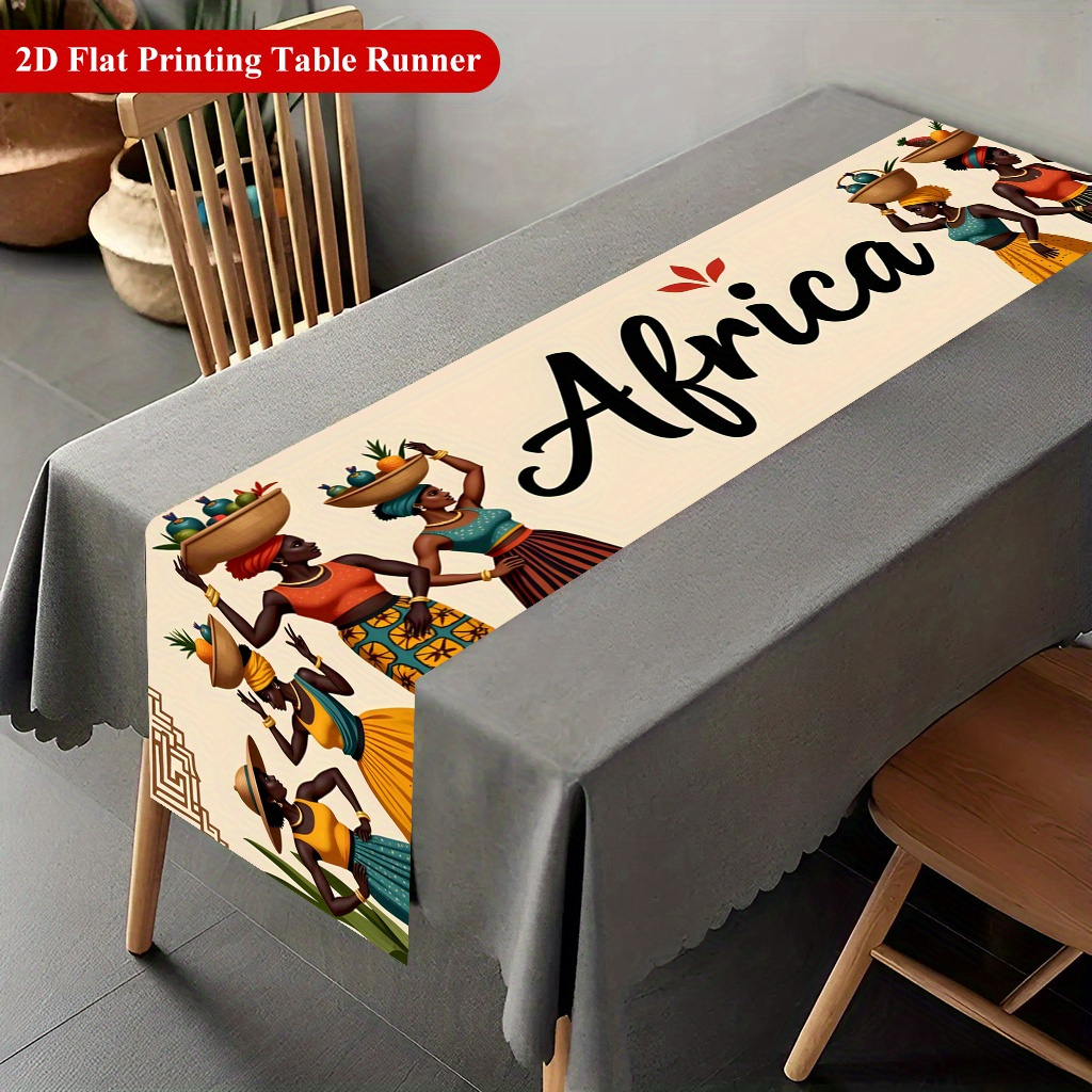 TEMU 1pc African Woman Table Runner With Fruit Basket - Cultural Rectangular Table Decor Suitable For Home Kitchen Dining, African-themed Parties,