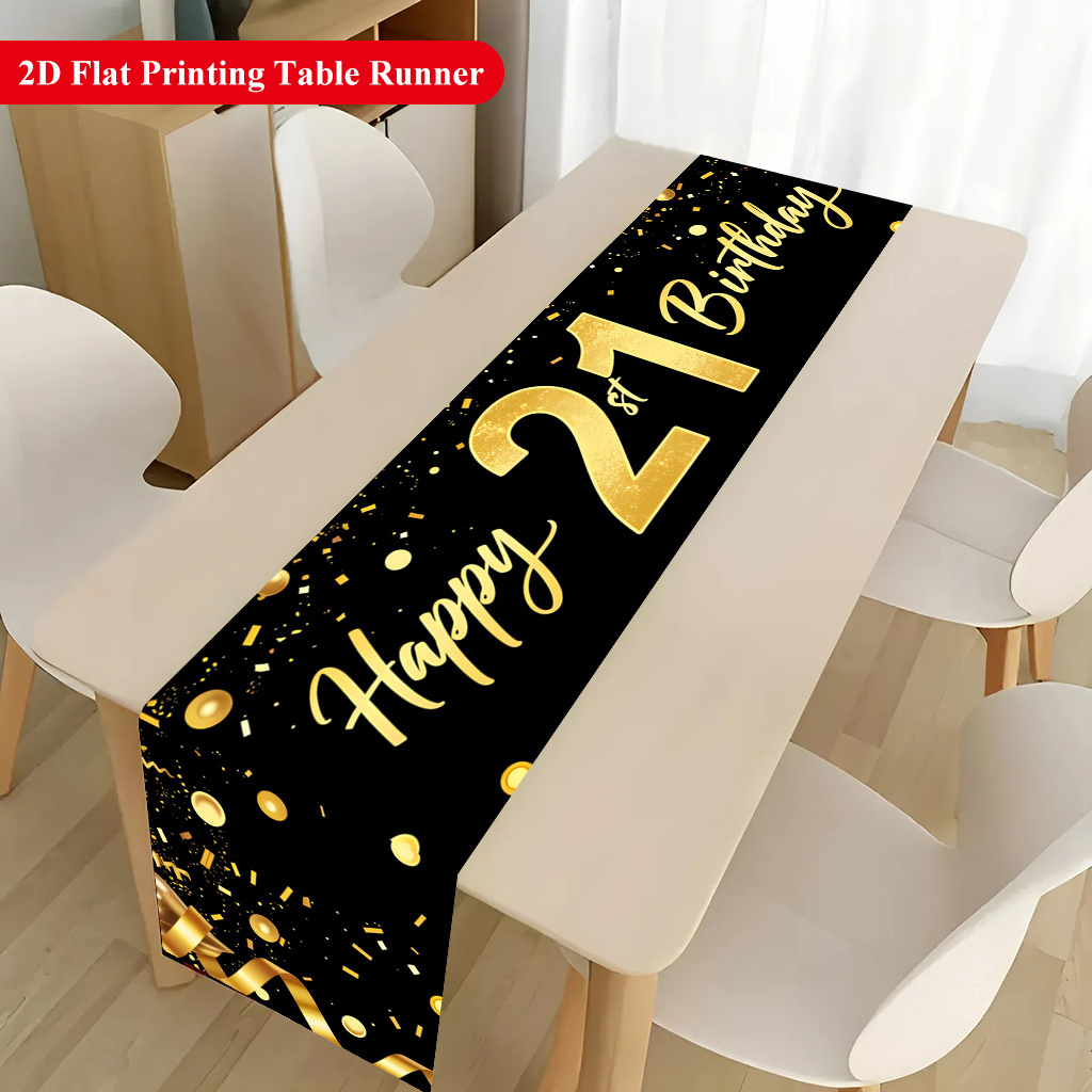 TEMU 1pc 2d Runner, Happy 21st Birthday Polyester Table Runner Banner, Holiday Dining Table Accessory, Home Kitchen Catering Decoration, Festive