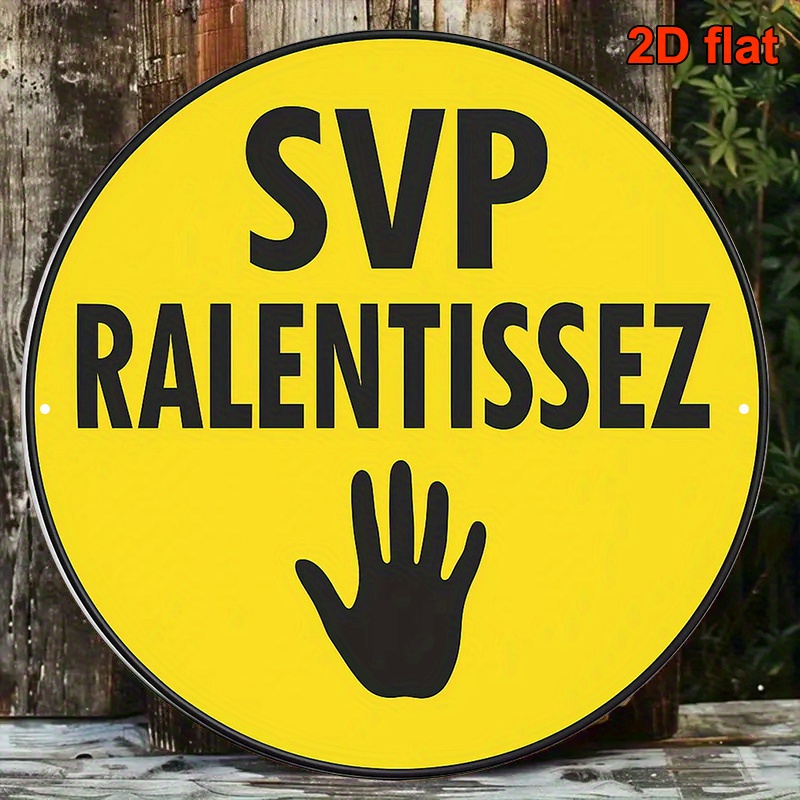 TEMU Panneau rond plat 2D, 1 pièce en aluminium, 20*20 cm, panneau rond français en aluminium, " " Plaque décorative vintage, panneau d'avertissement