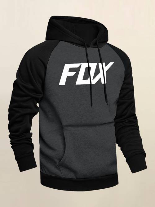 mens hooded sweatshirt graphic patch casual versatile two tone block two tone hooded sweatshirt raglan sleeve stylish sweatshirt