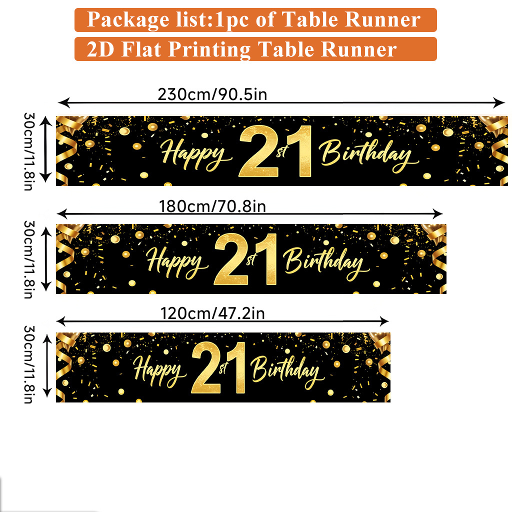 TEMU 1pc Of 2d Table Flag, Happy 21st Birthday Polyester Table Banner, Festive Dining Table Additions, Home Kitchen Dining Decorations, Holiday