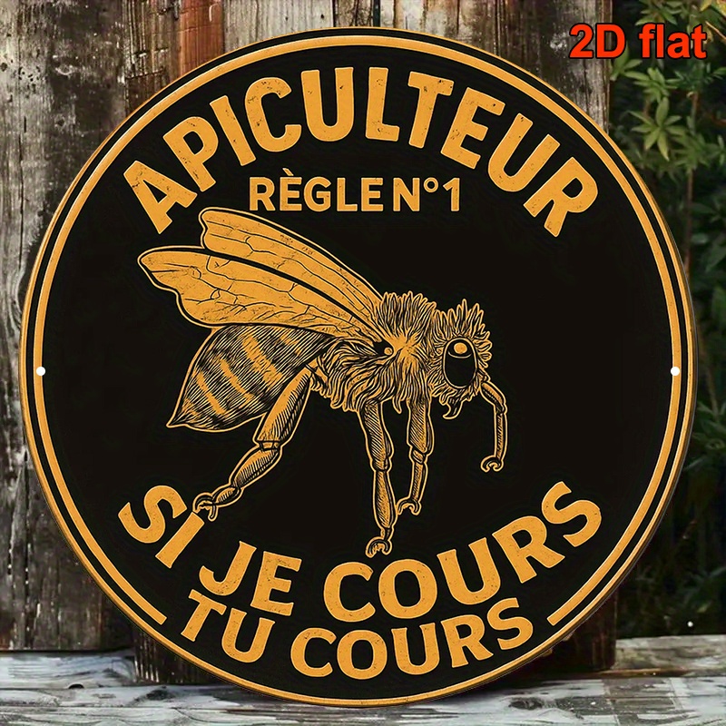 TEMU Plaque 2D plate, 1 pièce, panneau d' - Plaque d'apiculture française vintage avec de la et des outils d'apiculture, décoration murale adaptée
