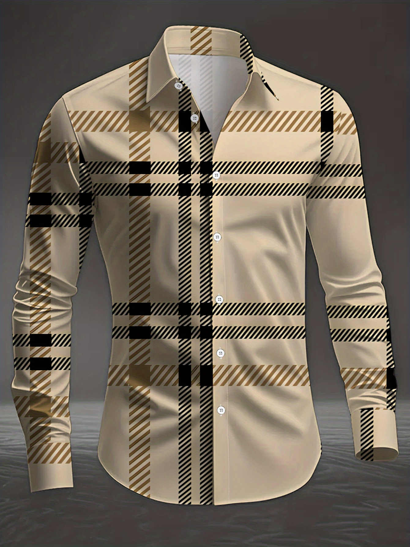 Camisa Masculina de Manga Comprida, Estampa Xadrez Clássica 3