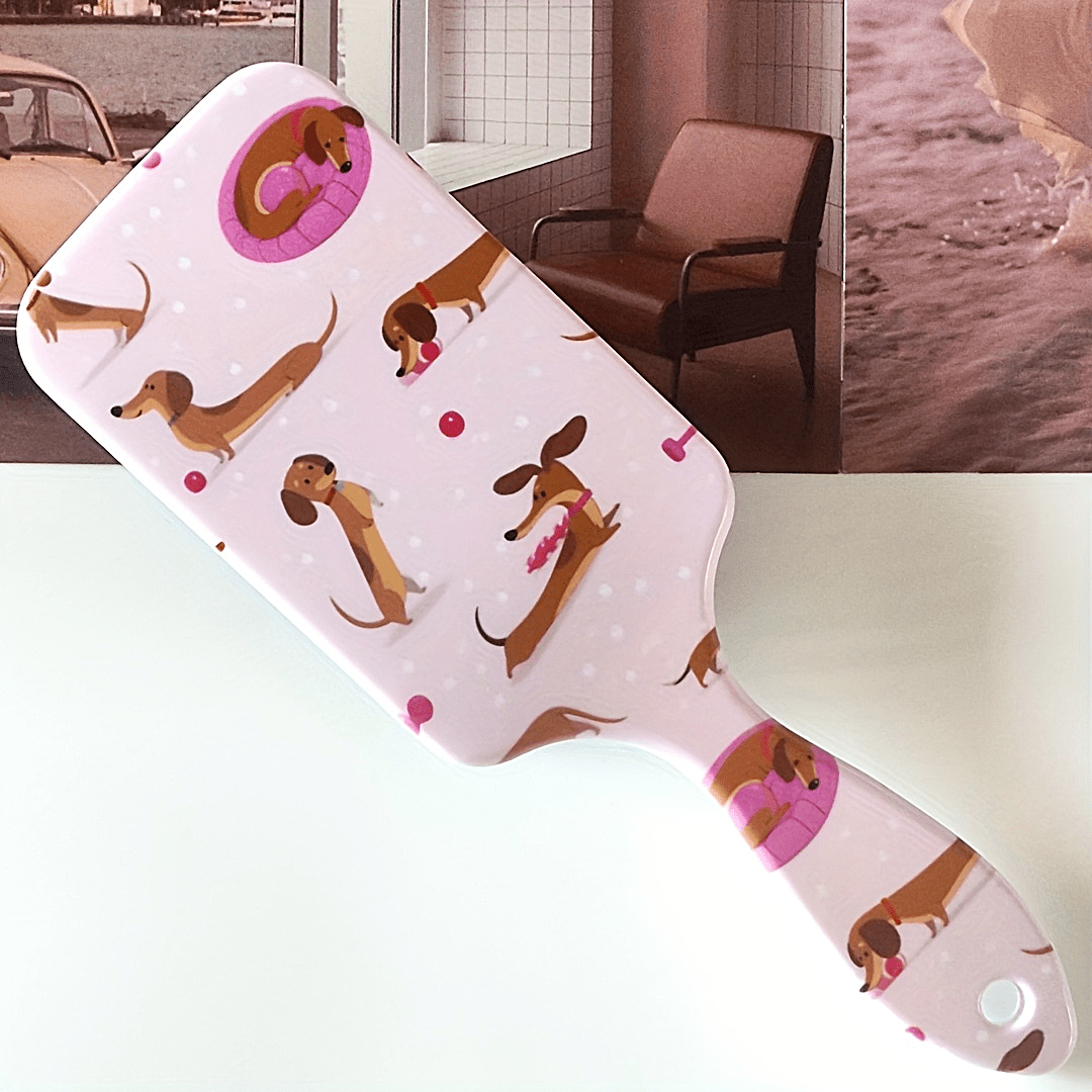 TEMU Pink Dachshund Pattern Air Cushion Comb, Scalp Massage Comb, Anti-static, Comfortable Grip Hair Brush, Durable Abs Handle Comb, Nylon Bristles,