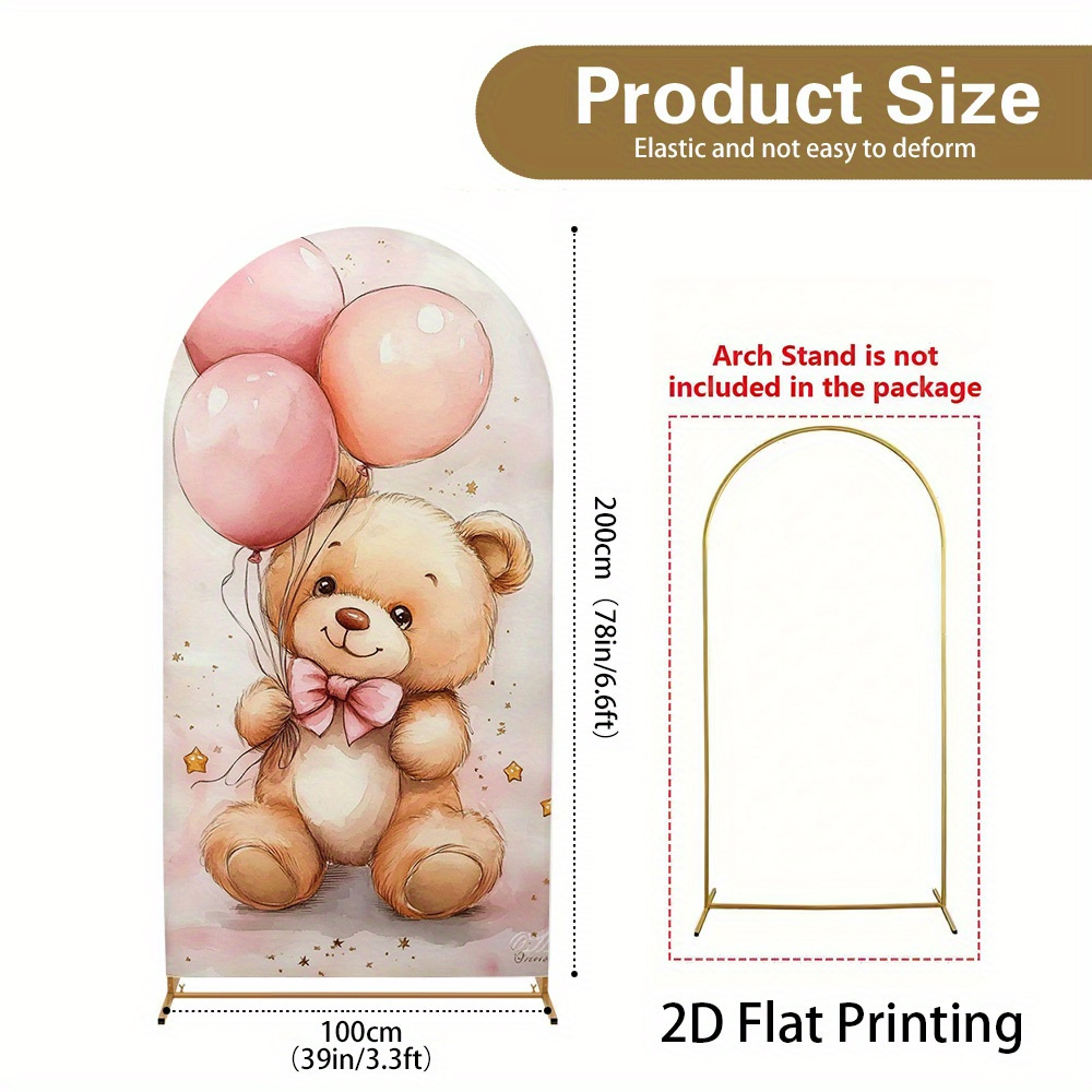 TEMU 2D Piatto, 1pz Sfondi ad 2D Piatto - Sfondi Fotografici con Orso e Palloncini Rosa per Feste di Pensionamento, Cene del Ringraziamento, Orologi,
