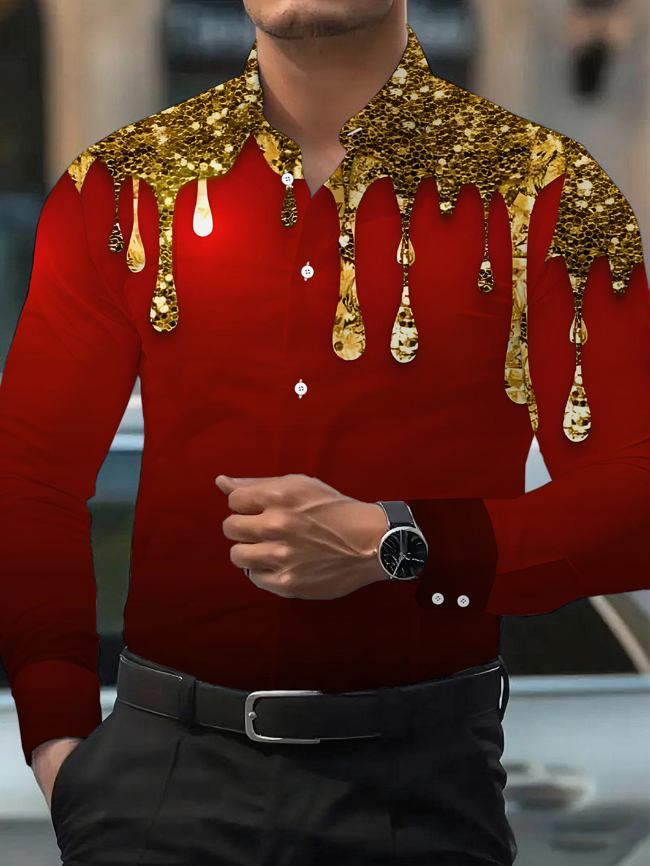 red and gold dress shirt Side Design Prince Kuhio Hawaiian Shirt Red-Gold Red / 2XL