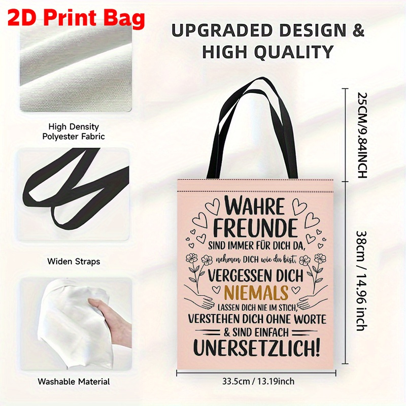 Image of 1 Piece Of A 2d Printed Christmas Tote Bag Symbolizing Friendship, Featuring The Of Hand-holding. A Lovely Beach Bag Suitable For Shopping, Travel, And Work