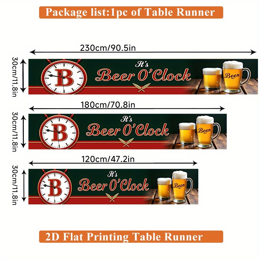 TEMU 2d Flat Printing Table Runner 1pc, Beer Rectangular Polyester Table Runner, For Dining Table, Coffee Table, Home Decor, Vibrant Cultural Decor