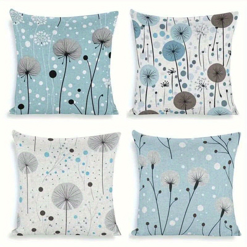 TEMU 4pcs Set, 2d Flat Printing, Minimalist Dandelion Pattern Pillowcase, Polyester Material, Modern Fashion Decorative Pillow Cover, Suitable For