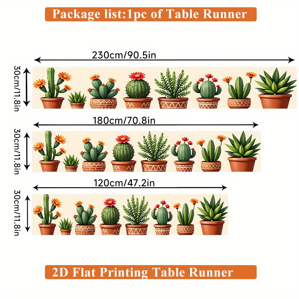 TEMU 2d Flat Printing Table Runner 1pc, Collection Of Potted Rectangular Polyester Table Runner, For Dining Table, Coffee Table, Home Decor, Vibrant