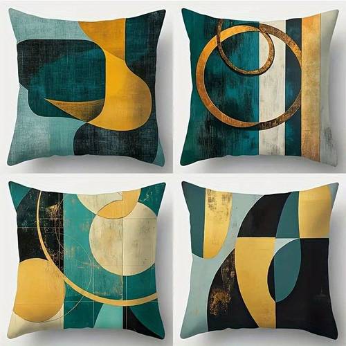 4pcs set 2d flat printing geometric abstract art pillowcases multi polyester material modern fashion decorative pillow covers suitable for sofas living rooms sofas outdoor use decorative pillow covers multiple sizes