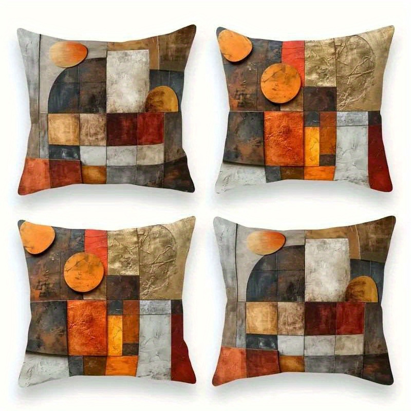 TEMU 4pcs Set, 2d Flat Printing, Abstract Art Pillowcase, Multicolor Geometric Pattern, Polyester Material, Modern Fashion Decorative Pillow Cover,